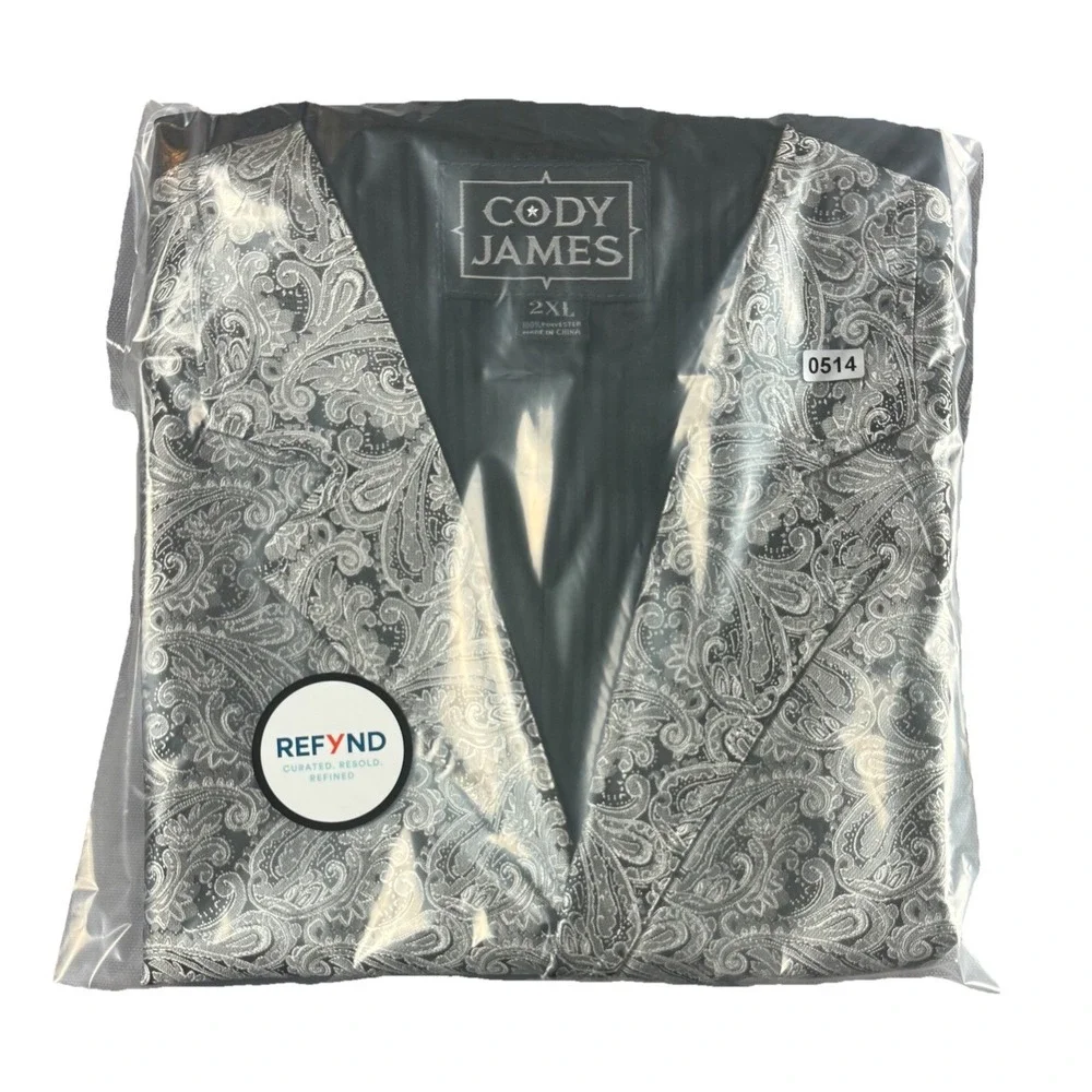 CODY JAMES Vest Mens 2XL Silver Black Paisley Western Formal Adjustable Back